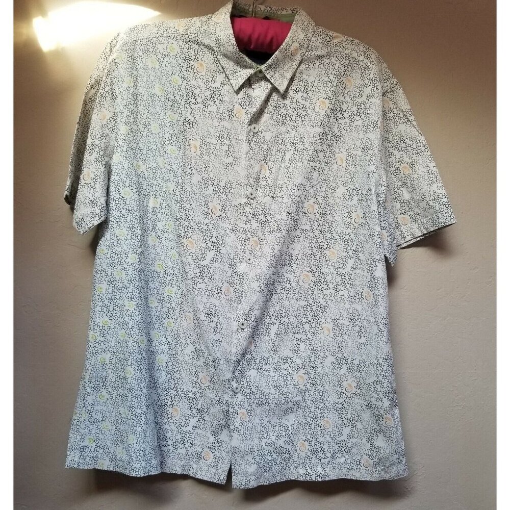 Tommy Bahama Men's Large Casual Button-Down Shirt in Gray Silk Cotton Geo Print